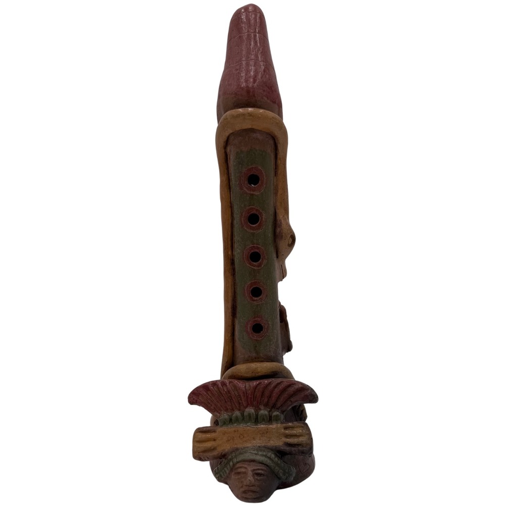 Vintage Mayan Aztec Clay Pottery‎ Flute Tribal Folk Art Snake Collectibles Gift
